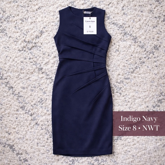 Calvin Klein Dresses & Skirts - Calvin Klein Size 8 Sheath Dress Indigo Navy Blue NWT Work Office Date Night